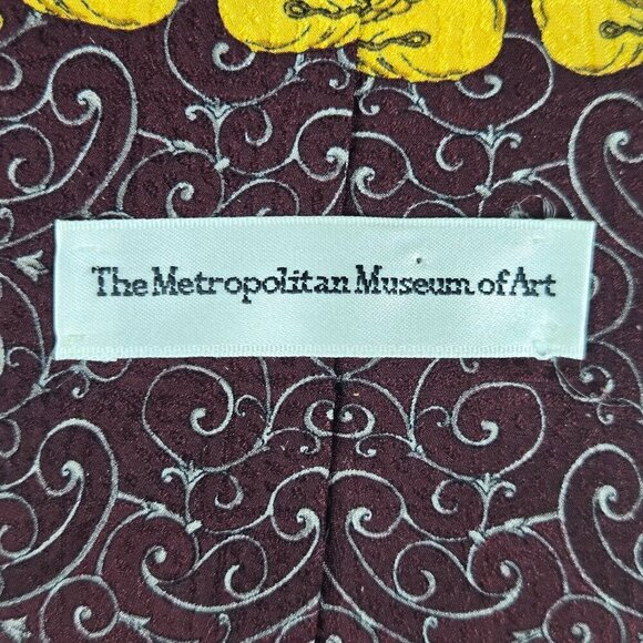 The Metropolitan Museum of Art 100% Silk Men's Tie Dark Red Gold Patterned - Picture 7 of 8